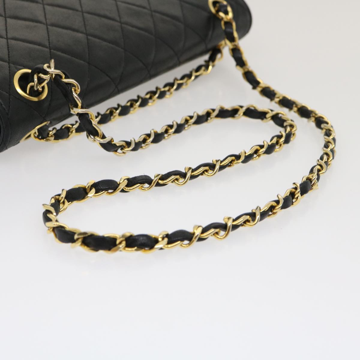 CHANEL Matelasse25 Chain Double Flap Shoulder Bag Lamb Skin Black CC  lt425A