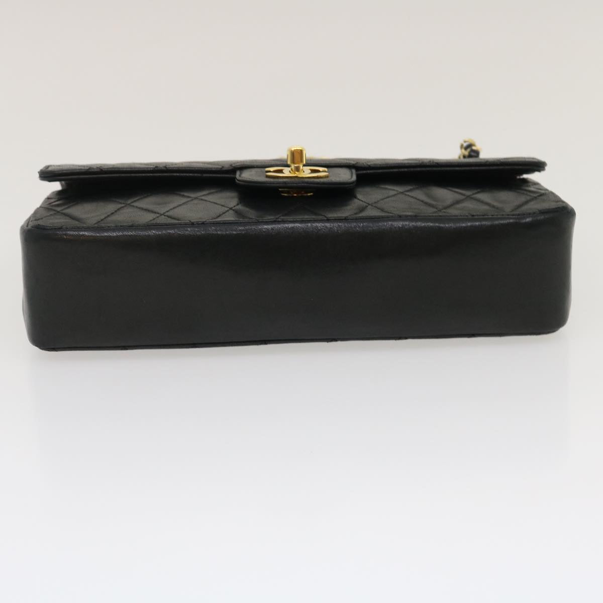 CHANEL Matelasse25 Chain Double Flap Shoulder Bag Lamb Skin Black CC  lt425A