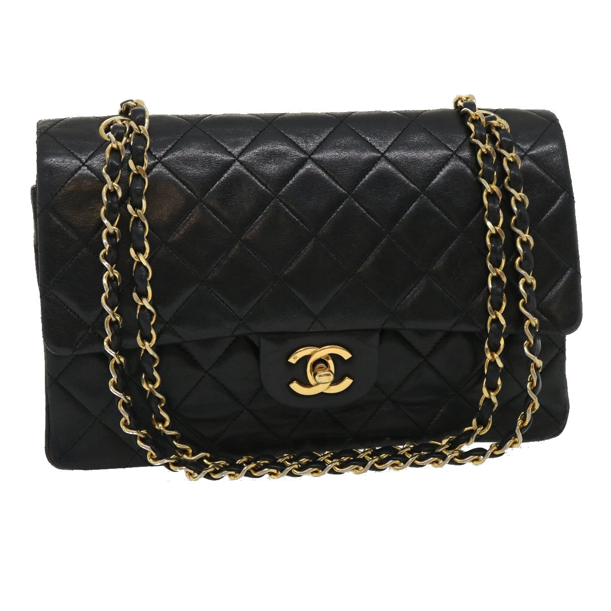 CHANEL Classic Matelasse 25 Chain Flap Shoulder Bag Lamb Skin Black  lt448A