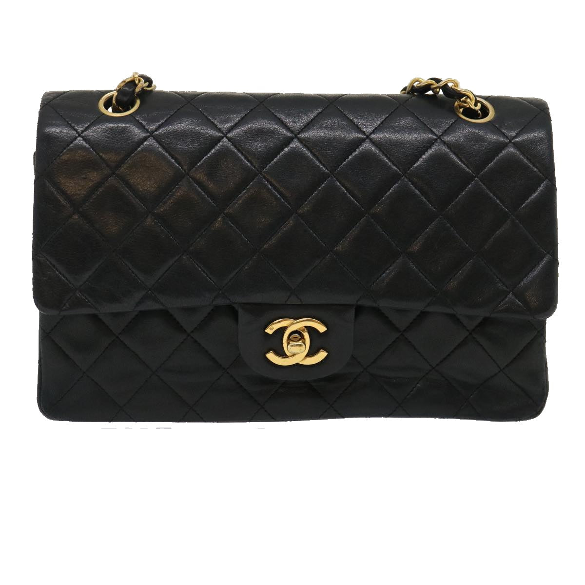 CHANEL Classic Matelasse 25 Chain Flap Shoulder Bag Lamb Skin Black  lt448A