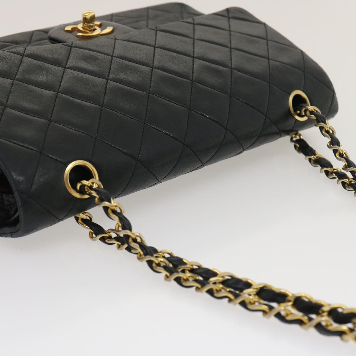 CHANEL Classic Matelasse 25 Chain Flap Shoulder Bag Lamb Skin Black  lt448A