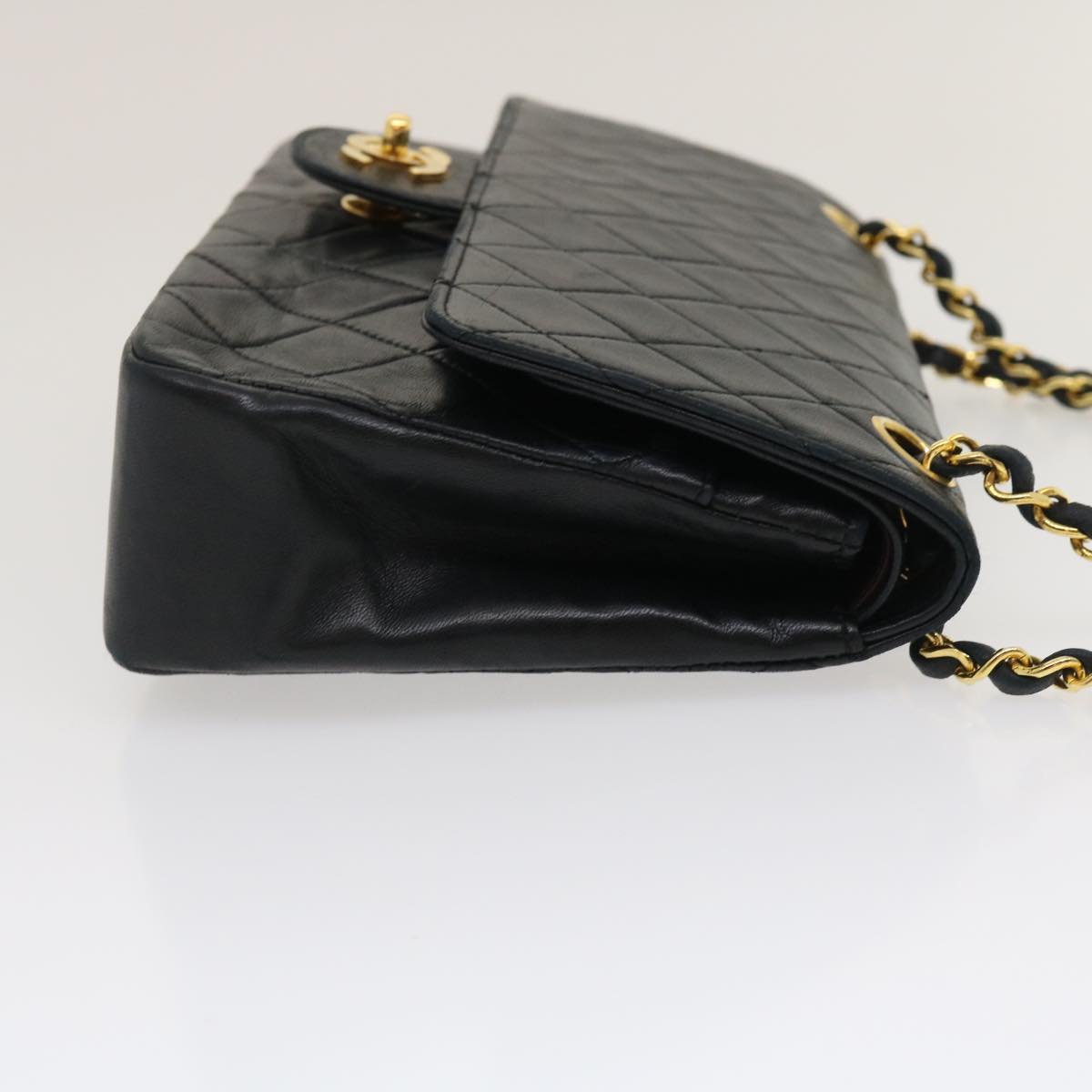 CHANEL Classic Matelasse 25 Chain Flap Shoulder Bag Lamb Skin Black  lt449A