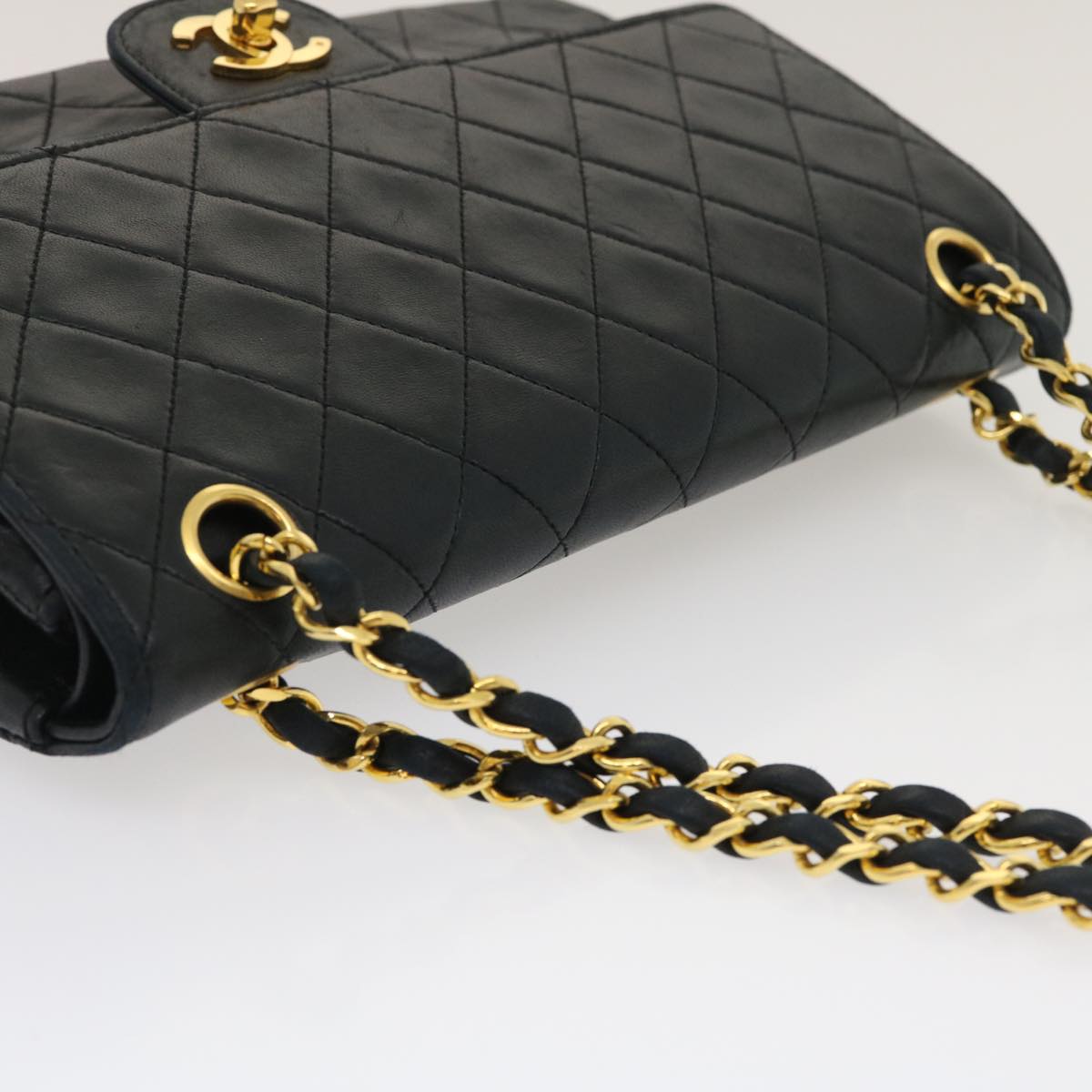 CHANEL Classic Matelasse 25 Chain Flap Shoulder Bag Lamb Skin Black  lt449A