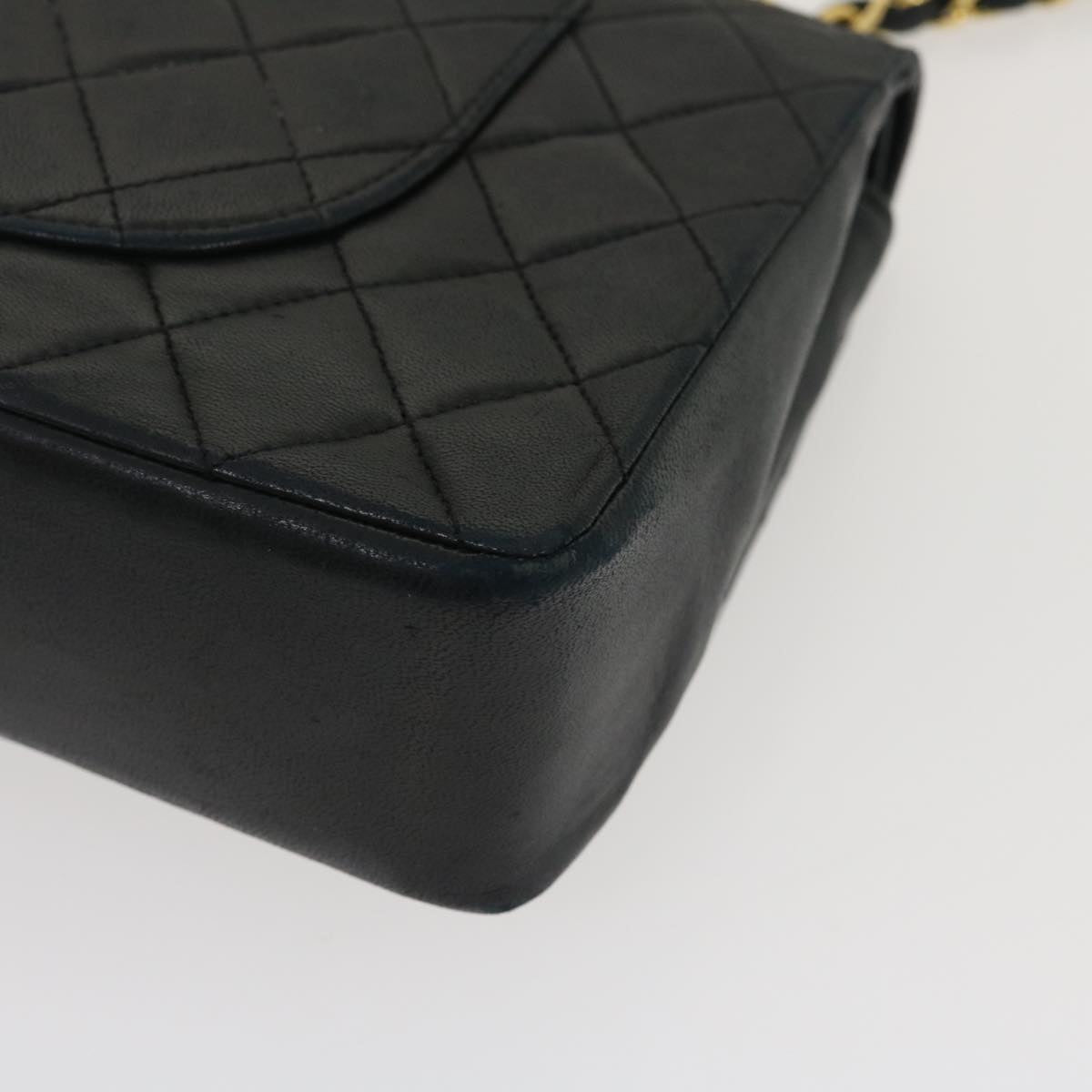 CHANEL Matelasse25 Double Chain Flap Shoulder Bag Lamb Skin Black CC  lt482A
