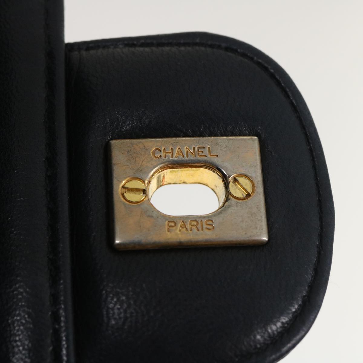 CHANEL Matelasse25 Double Chain Flap Shoulder Bag Lamb Skin Black CC  lt482A