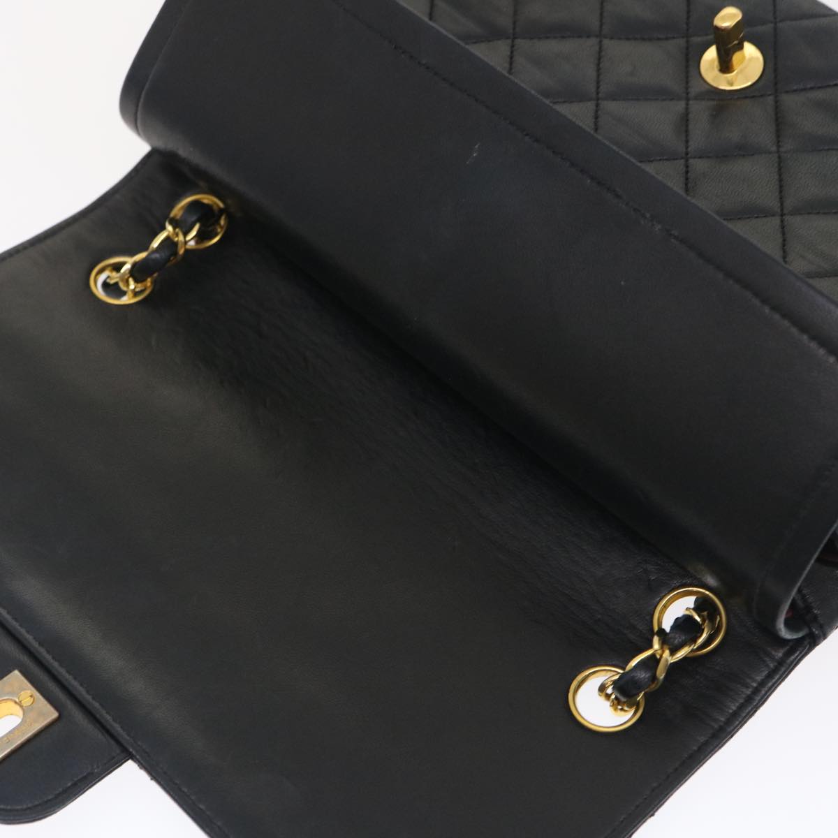 CHANEL Matelasse25 Double Chain Flap Shoulder Bag Lamb Skin Black CC  lt482A