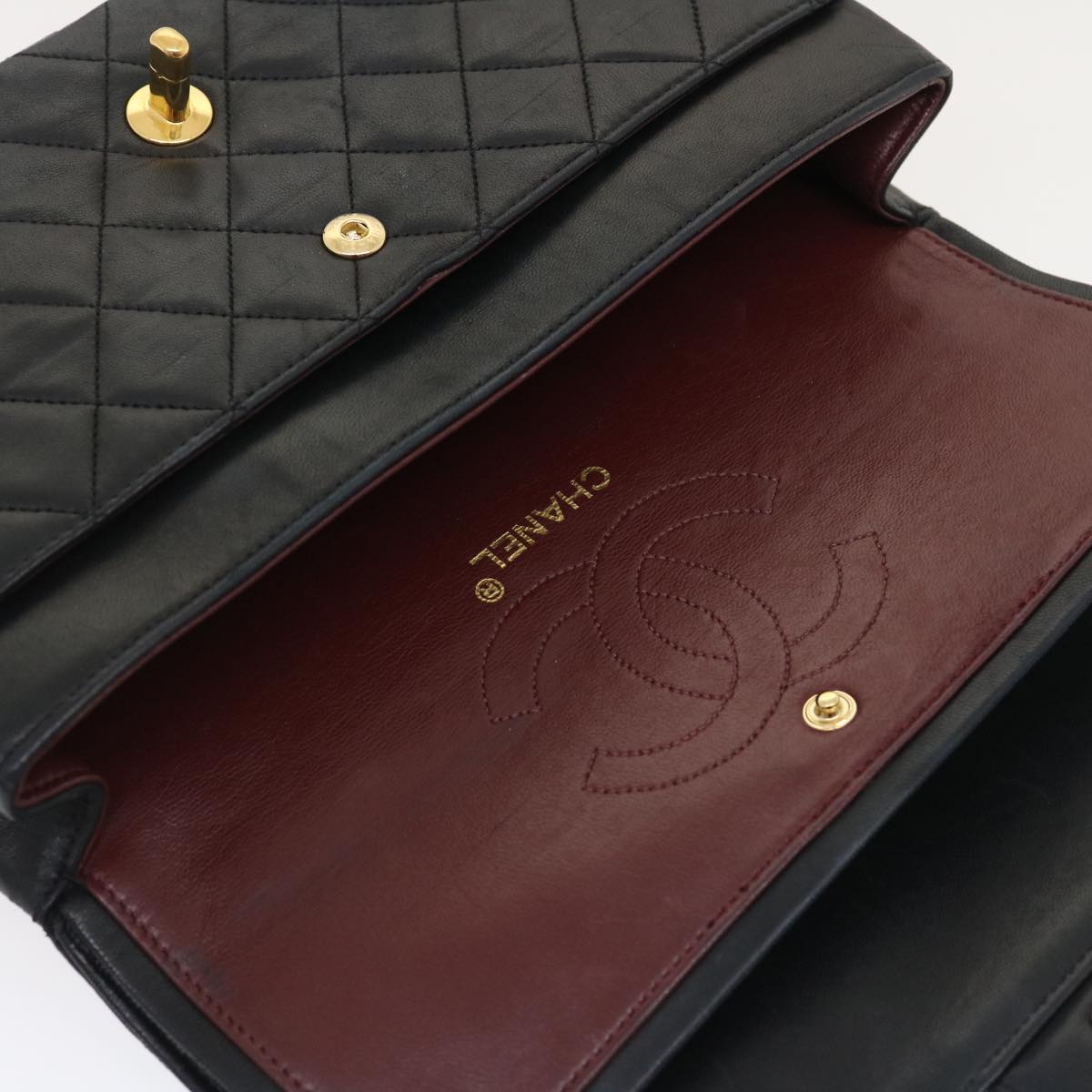 CHANEL Matelasse25 Double Chain Flap Shoulder Bag Lamb Skin Black CC  lt482A