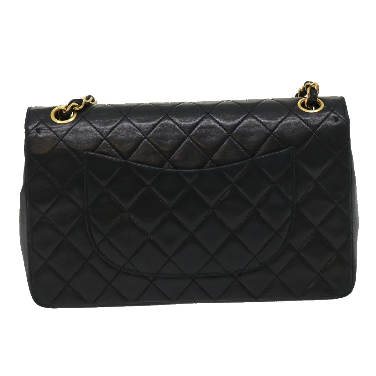 CHANEL Matelasse25 Double Chain Flap Shoulder Bag Lamb Skin Black CC  lt482A