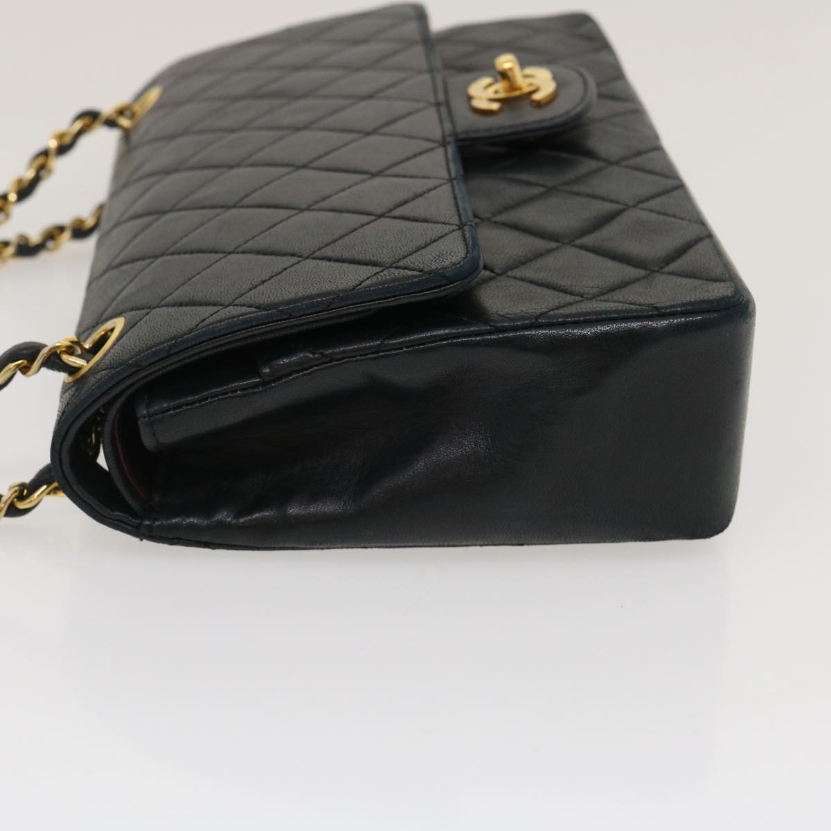 CHANEL Matelasse25 Double Chain Flap Shoulder Bag Lamb Skin Black CC  lt482A
