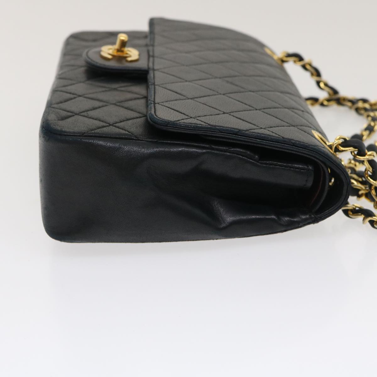 CHANEL Matelasse25 Double Chain Flap Shoulder Bag Lamb Skin Black CC  lt482A
