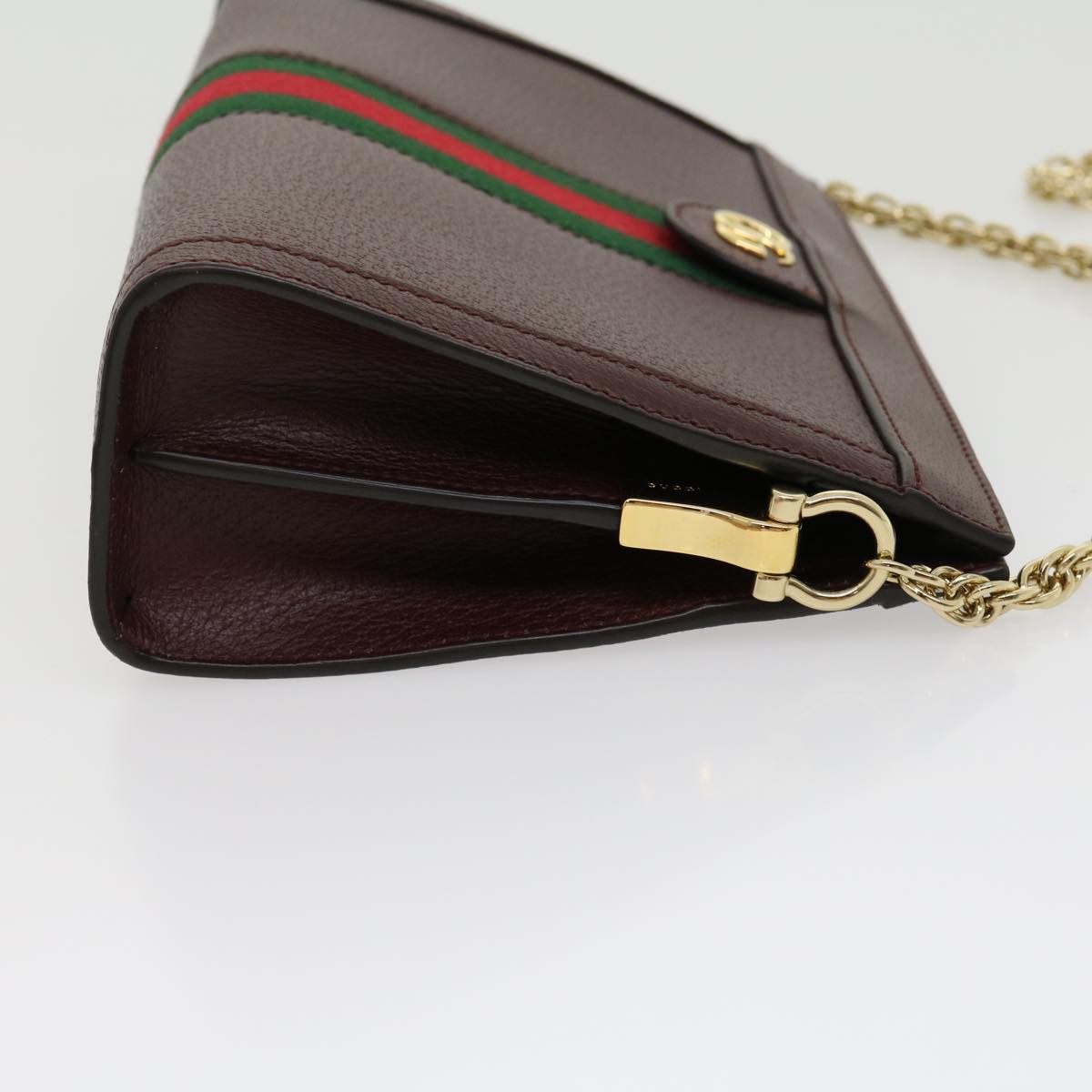 Luxury Gucci Marmont WebSherry Line Shoulder Bag Leather Red 503877493075 Auth lt580
