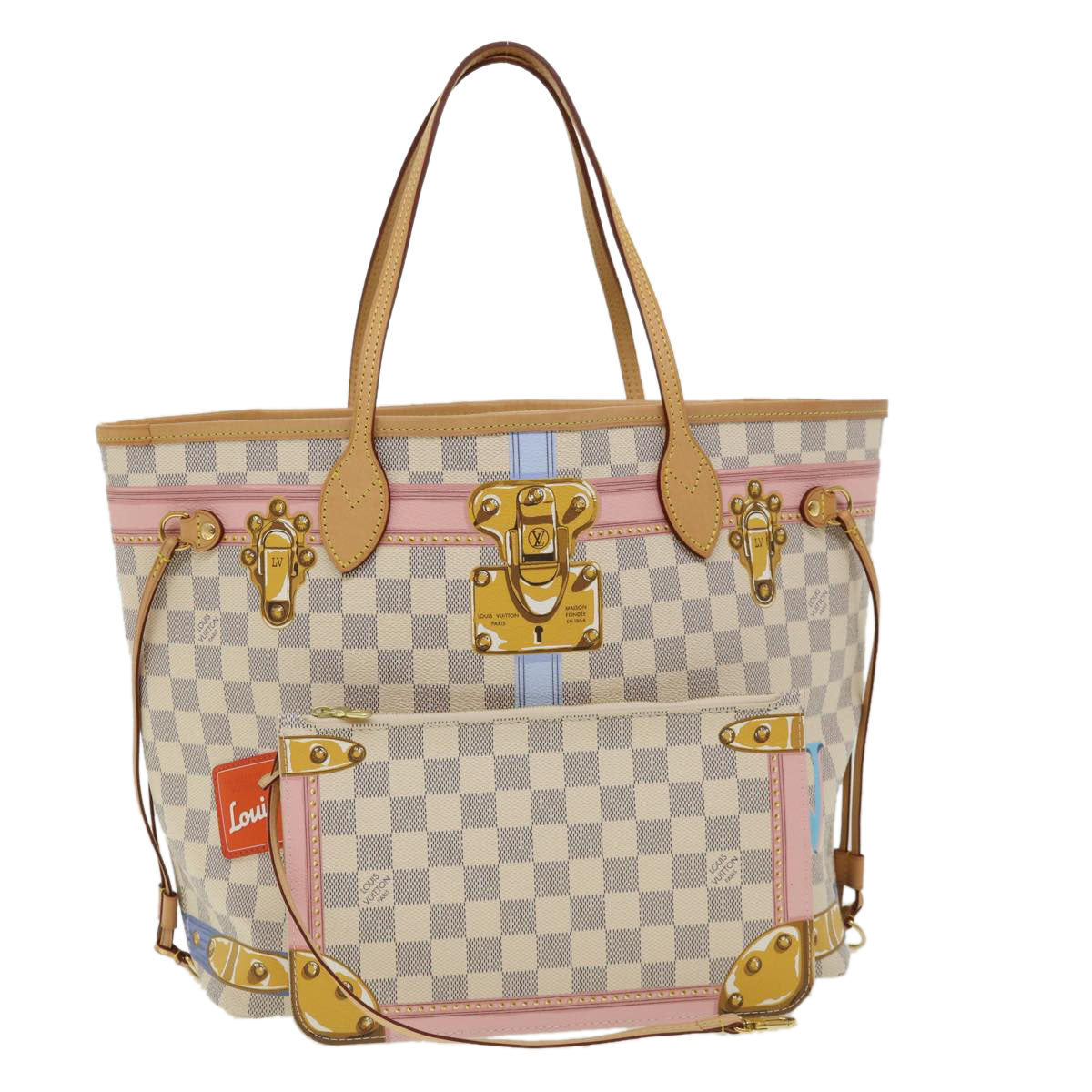 LOUIS VUITTON Damier Azur Summer Trunk Neverfull MM Hand Bag N41065 67494S