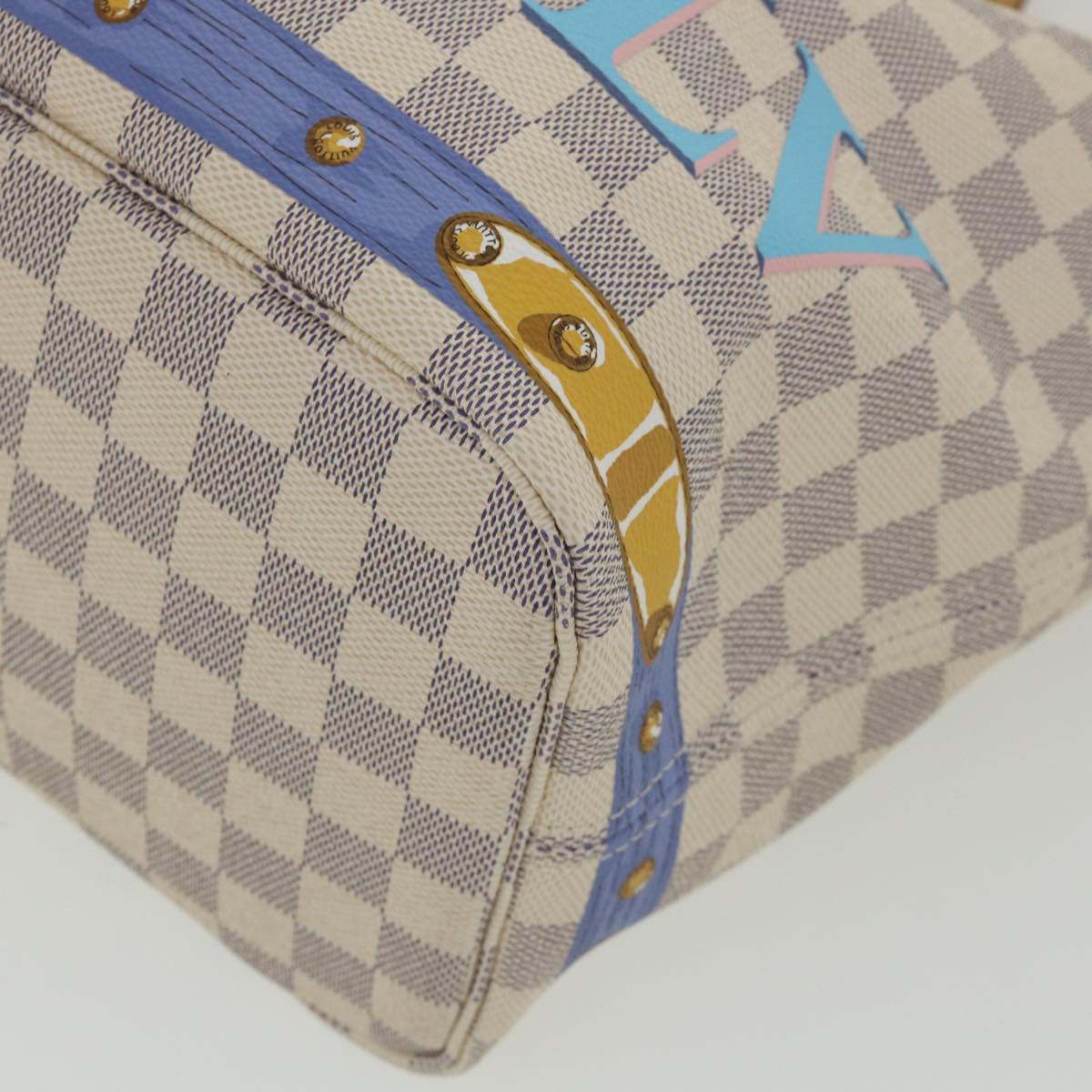 LOUIS VUITTON Damier Azur Summer Trunk Neverfull MM Hand Bag N41065 67494S