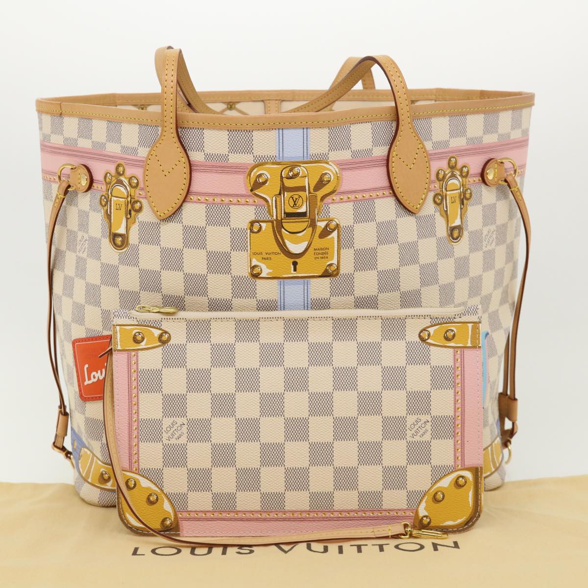 LOUIS VUITTON Damier Azur Summer Trunk Neverfull MM Hand Bag N41065 67494S