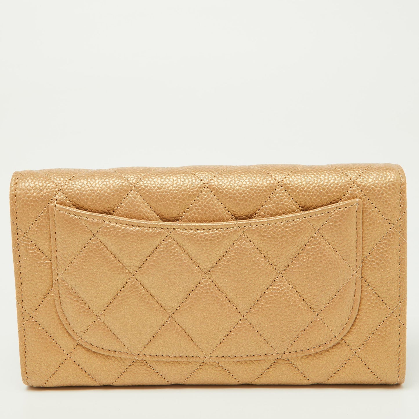 CHANEL Gold Quilted Caviar Leather Trifold Wallet