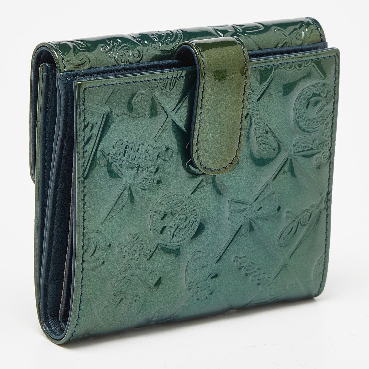 CHANEL Green Patent Leather Symbols Lucky Charm Compact Wallet