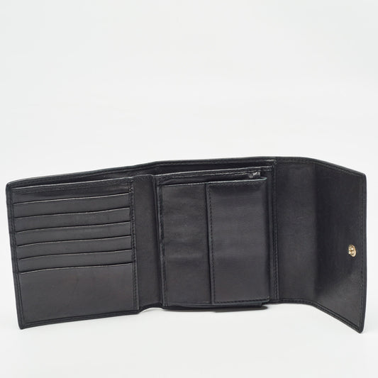 Luxury Gucci Trending 2025 Black Microssima Leather Logo Trifold Wallet