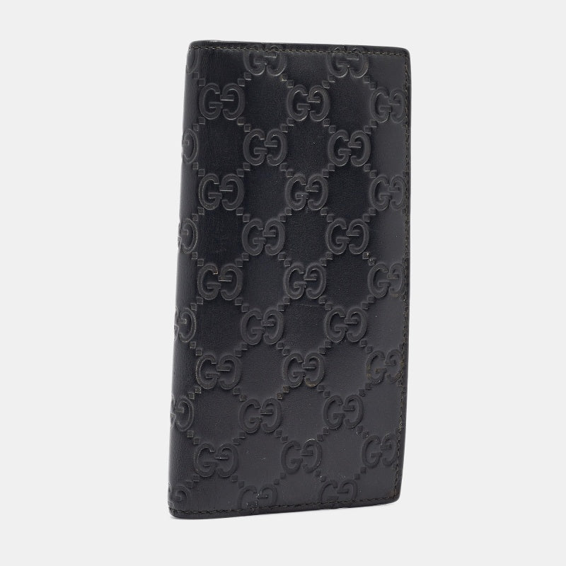 Luxury Gucci Trending 2025 Black ssima Leather Bifold Long Wallet