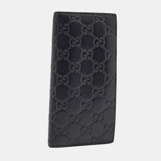 Luxury Gucci Trending 2025 Black ssima Leather Bifold Long Wallet