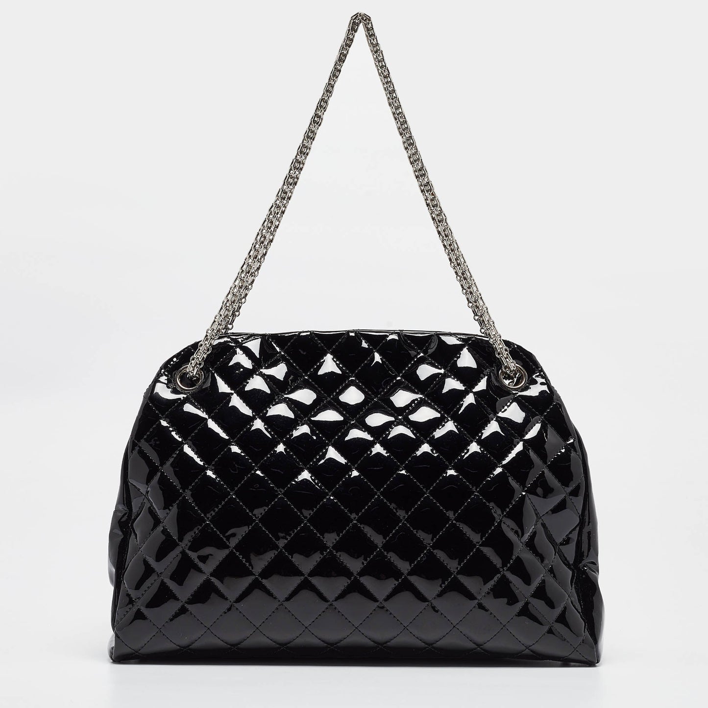 CHANEL Black Quilted Patent Leather Large Just Mademoiselle Bowler Bag