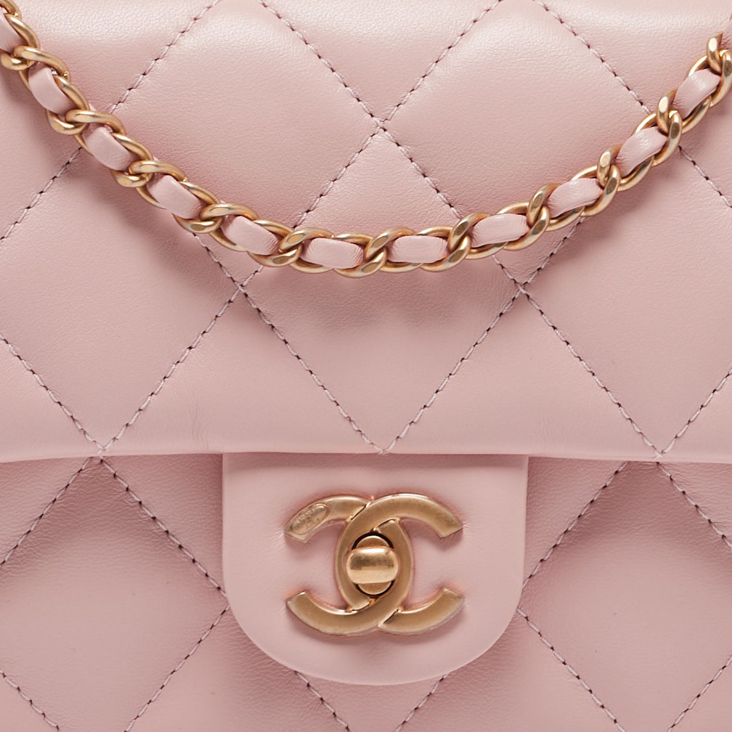 CHANEL Pink Quilted Leather New Mini Heart Charm Classic Flap Bag