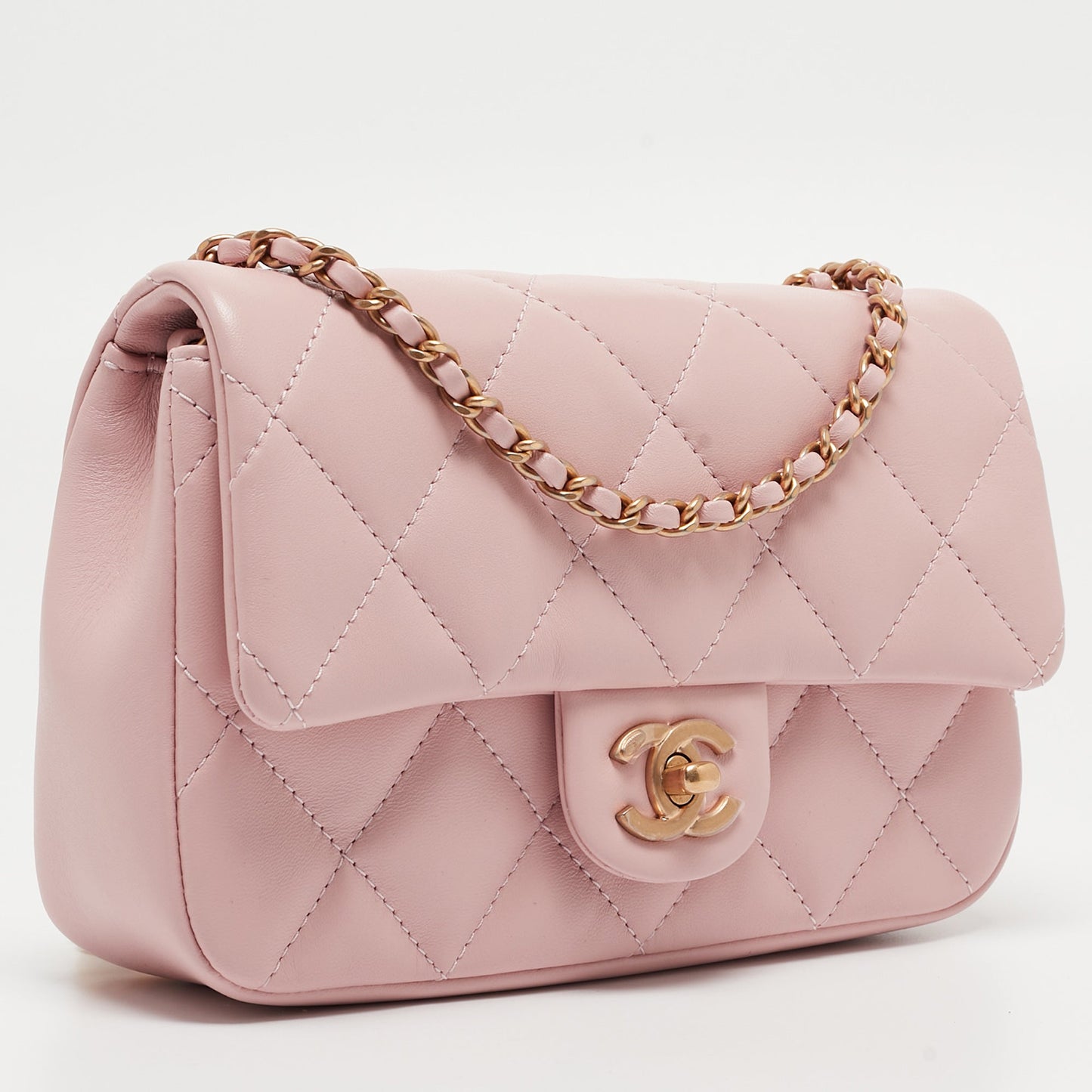 CHANEL Pink Quilted Leather New Mini Heart Charm Classic Flap Bag