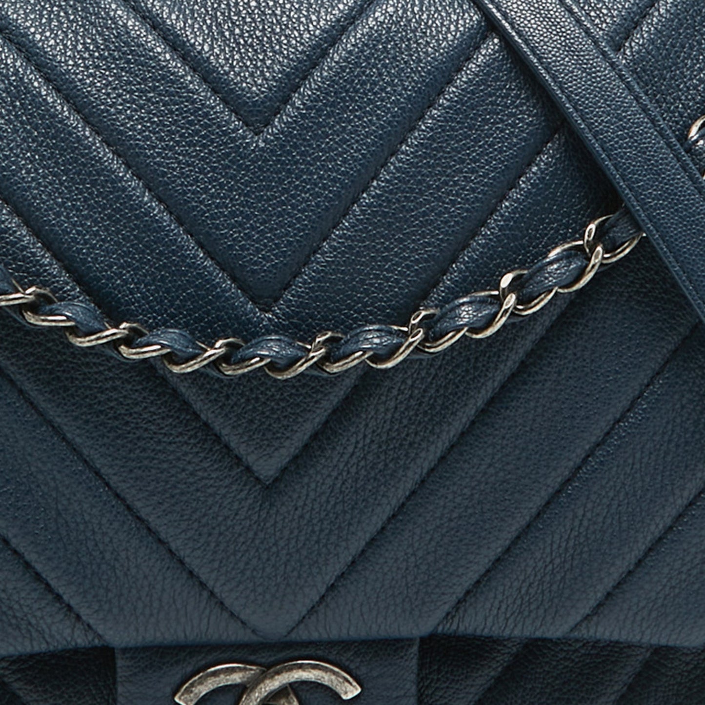 CHANEL Blue Chevron Leather XXL Travel Flap Bag
