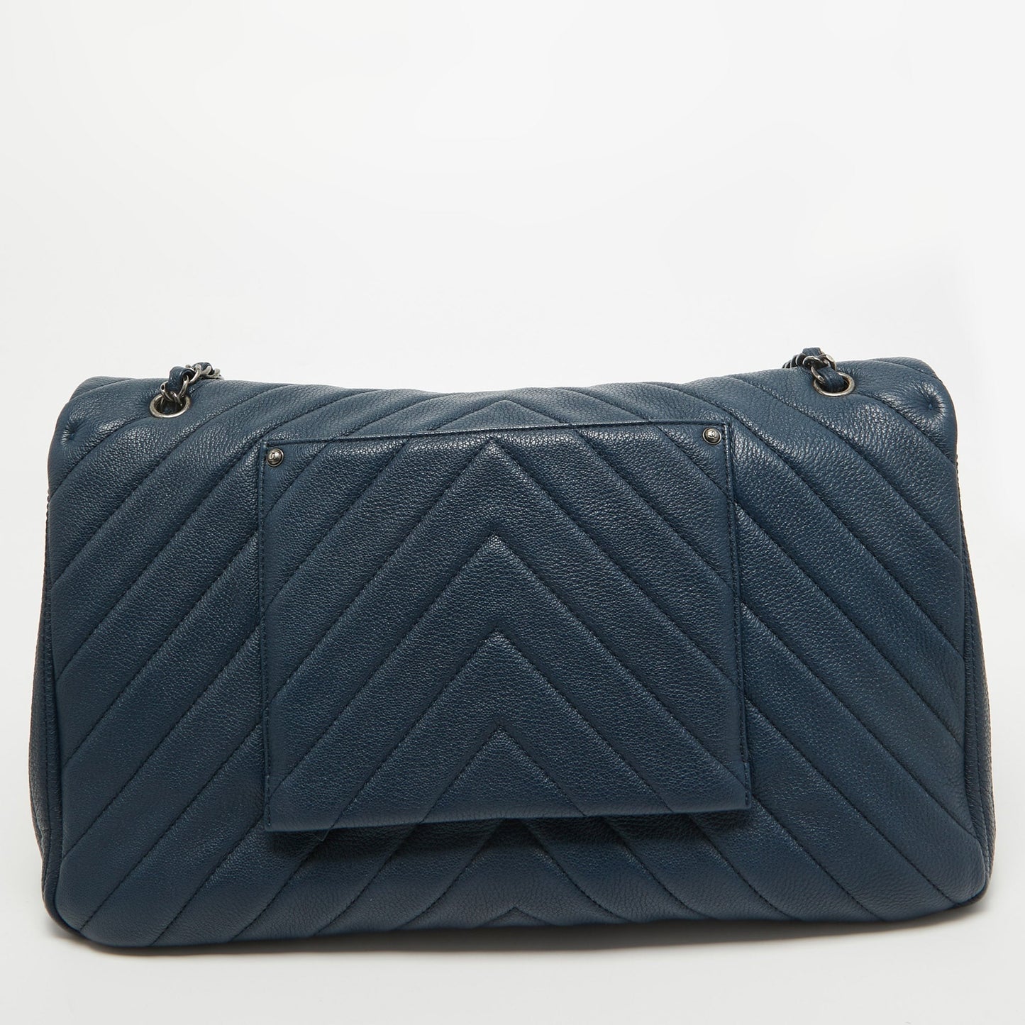 CHANEL Blue Chevron Leather XXL Travel Flap Bag