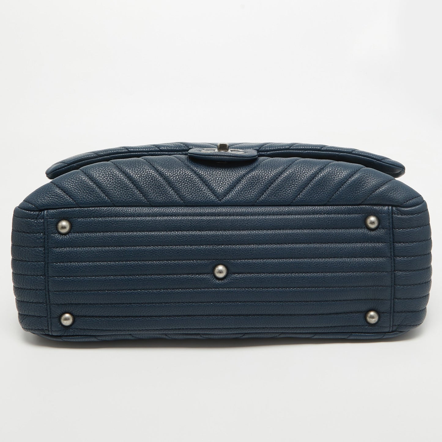 CHANEL Blue Chevron Leather XXL Travel Flap Bag