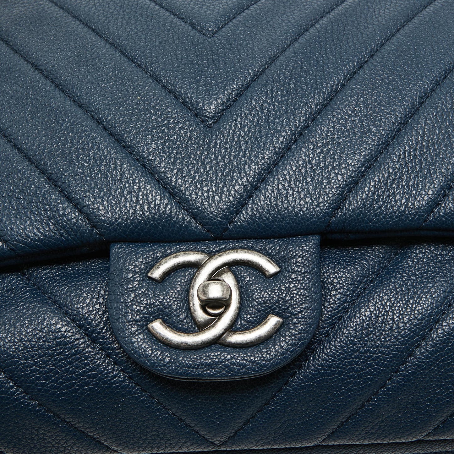 CHANEL Blue Chevron Leather XXL Travel Flap Bag