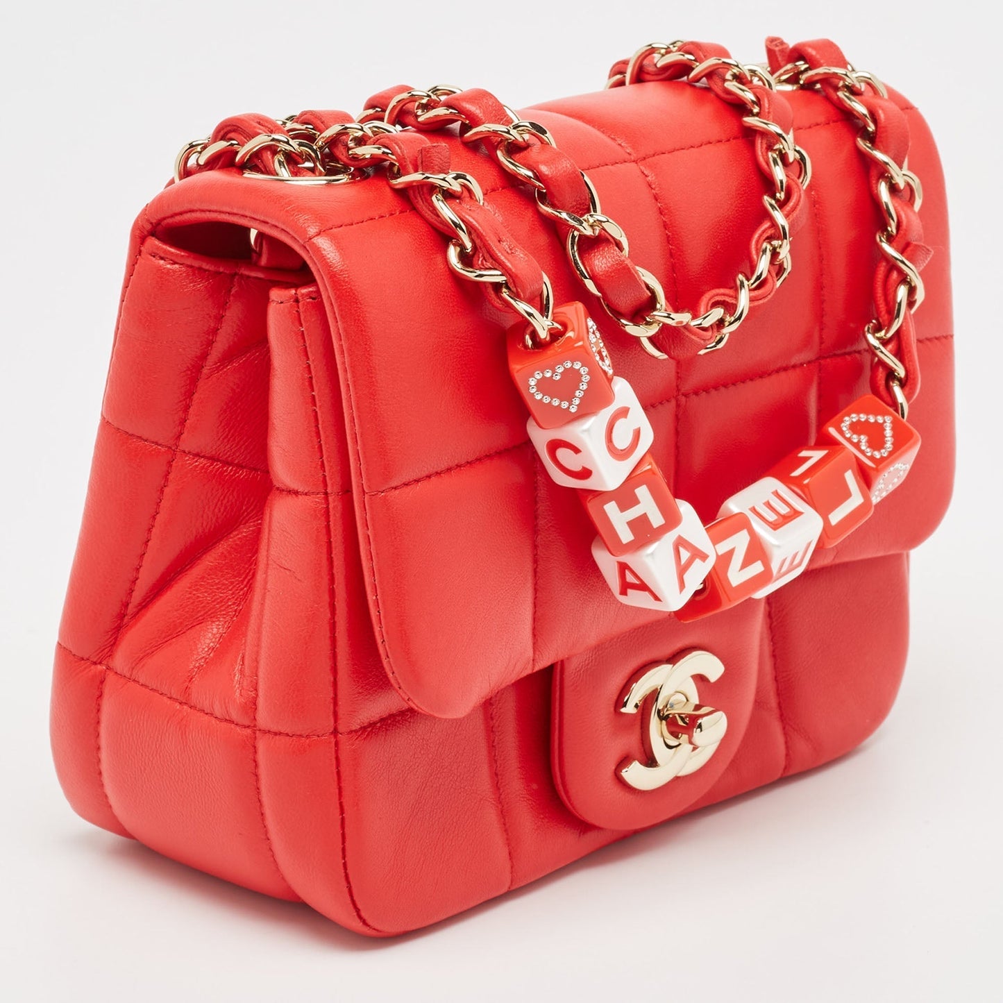 CHANEL Red Quilted Leather Mini Monacoco Square Flap Bag