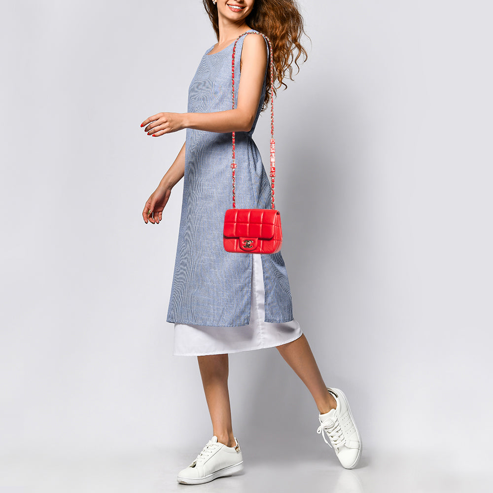 CHANEL Red Quilted Leather Mini Monacoco Square Flap Bag