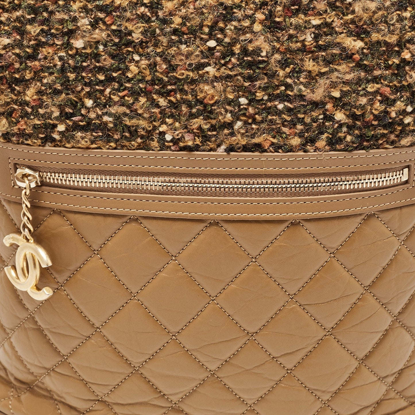 CHANEL Brown Quilted Aged Leather and Tweed Large Casual Hobo