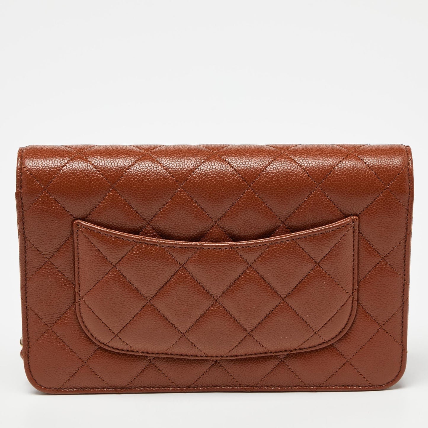 CHANEL Brown Quilted Caviar Leather Classic Wallet on Chain