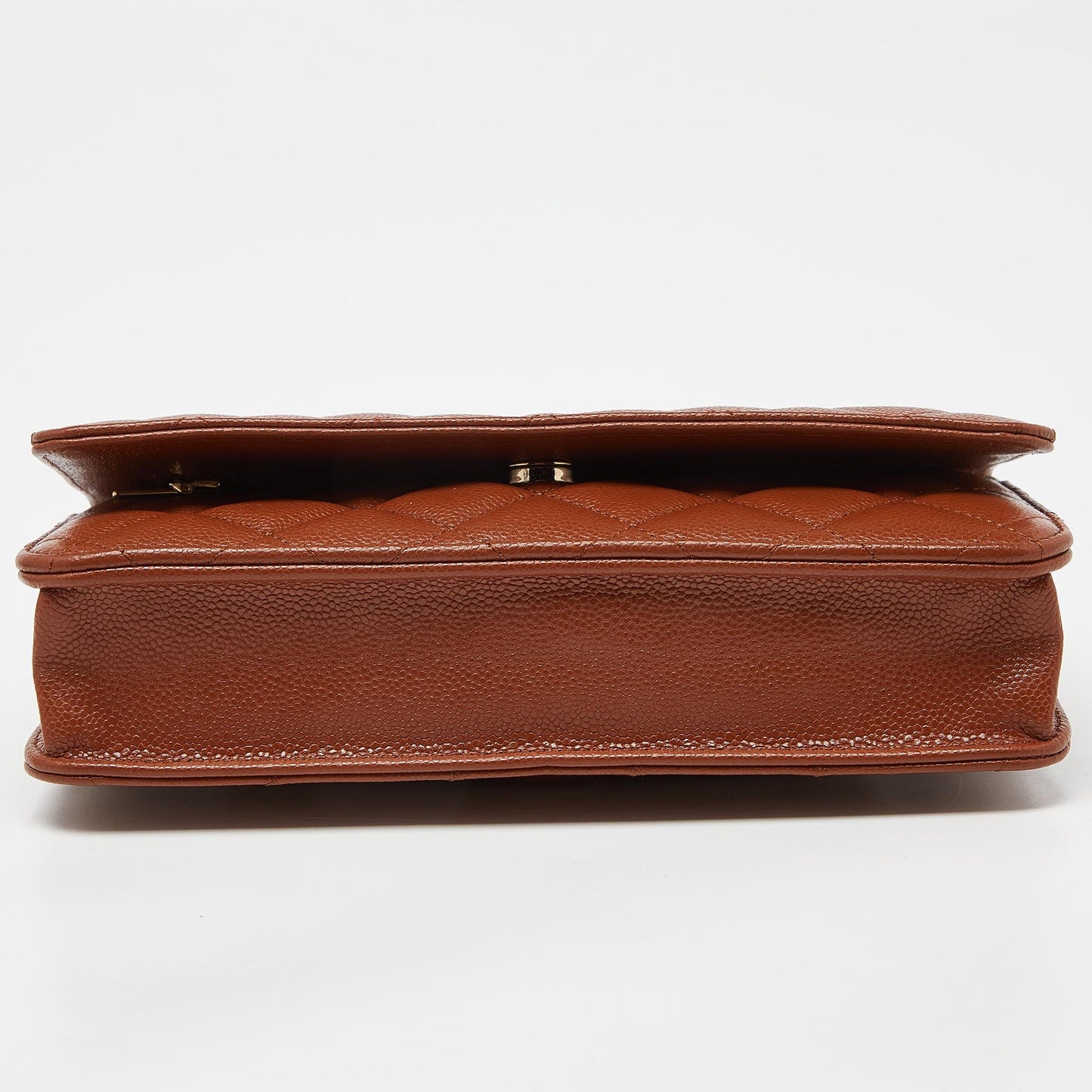 CHANEL Brown Quilted Caviar Leather Classic Wallet on Chain