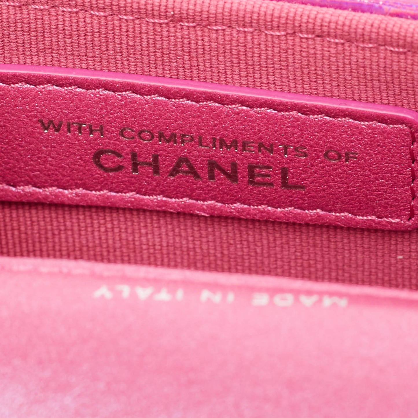 CHANEL Pink Iridescent Quilted Patent Leather CC Hook Card Holder