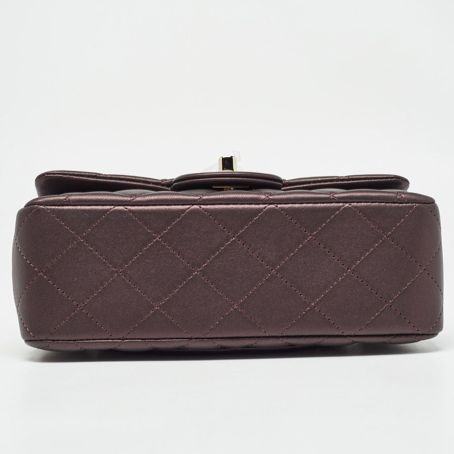 CHANEL Burgundy Iridescent Quilted Leather Mini Rectangular Flap Top Handle Bag