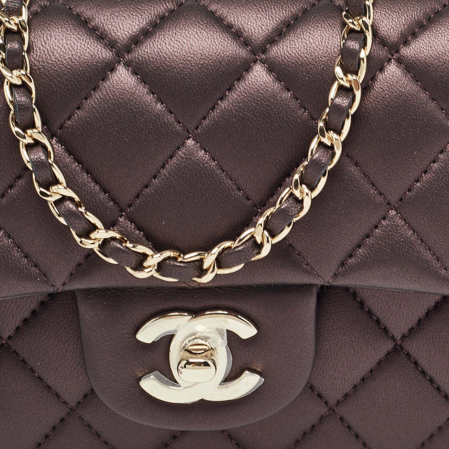 CHANEL Burgundy Iridescent Quilted Leather Mini Rectangular Flap Top Handle Bag