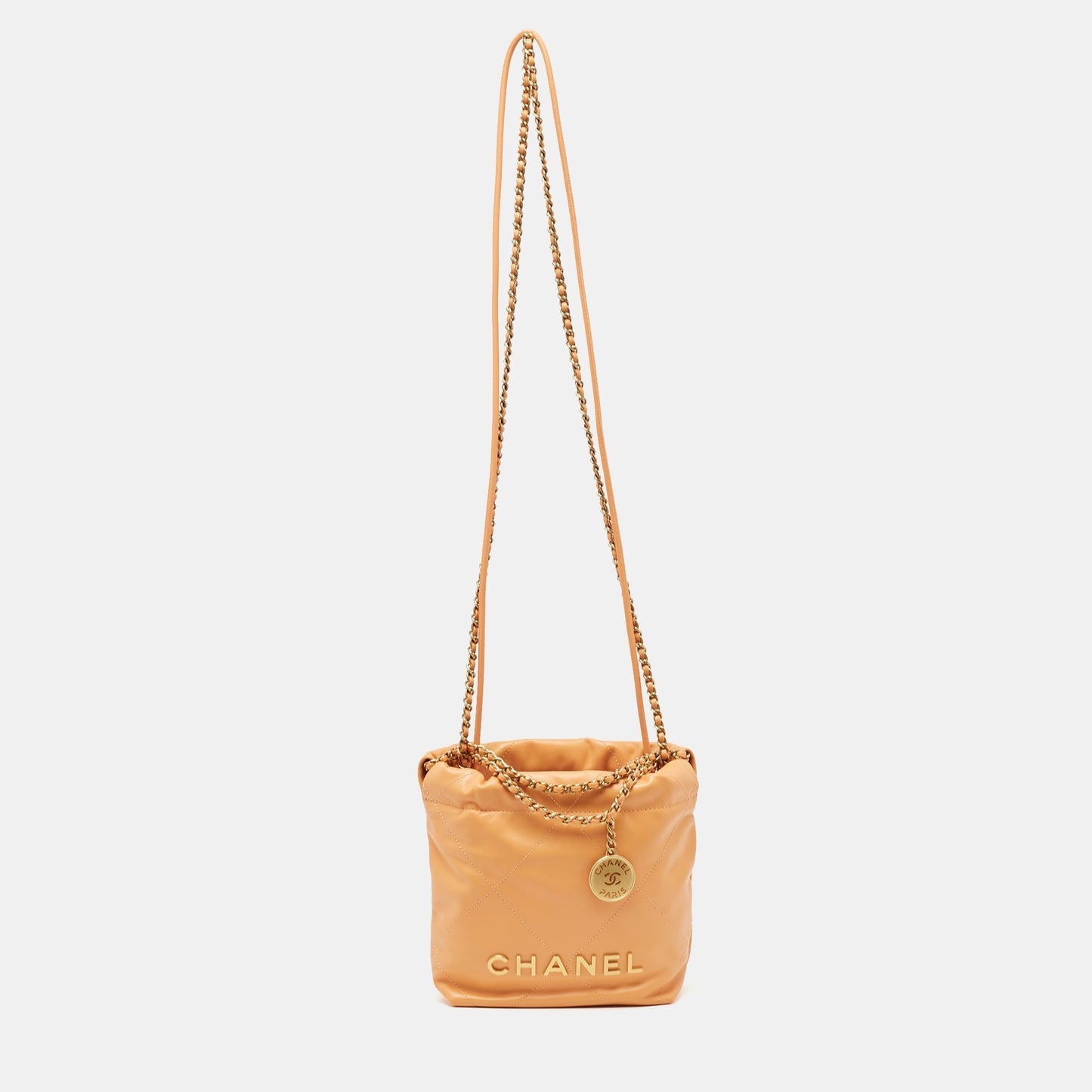 CHANEL Orange Quilted Leather Mini 22 Chain Bag