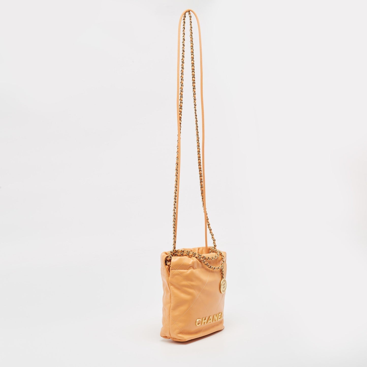 CHANEL Orange Quilted Leather Mini 22 Chain Bag