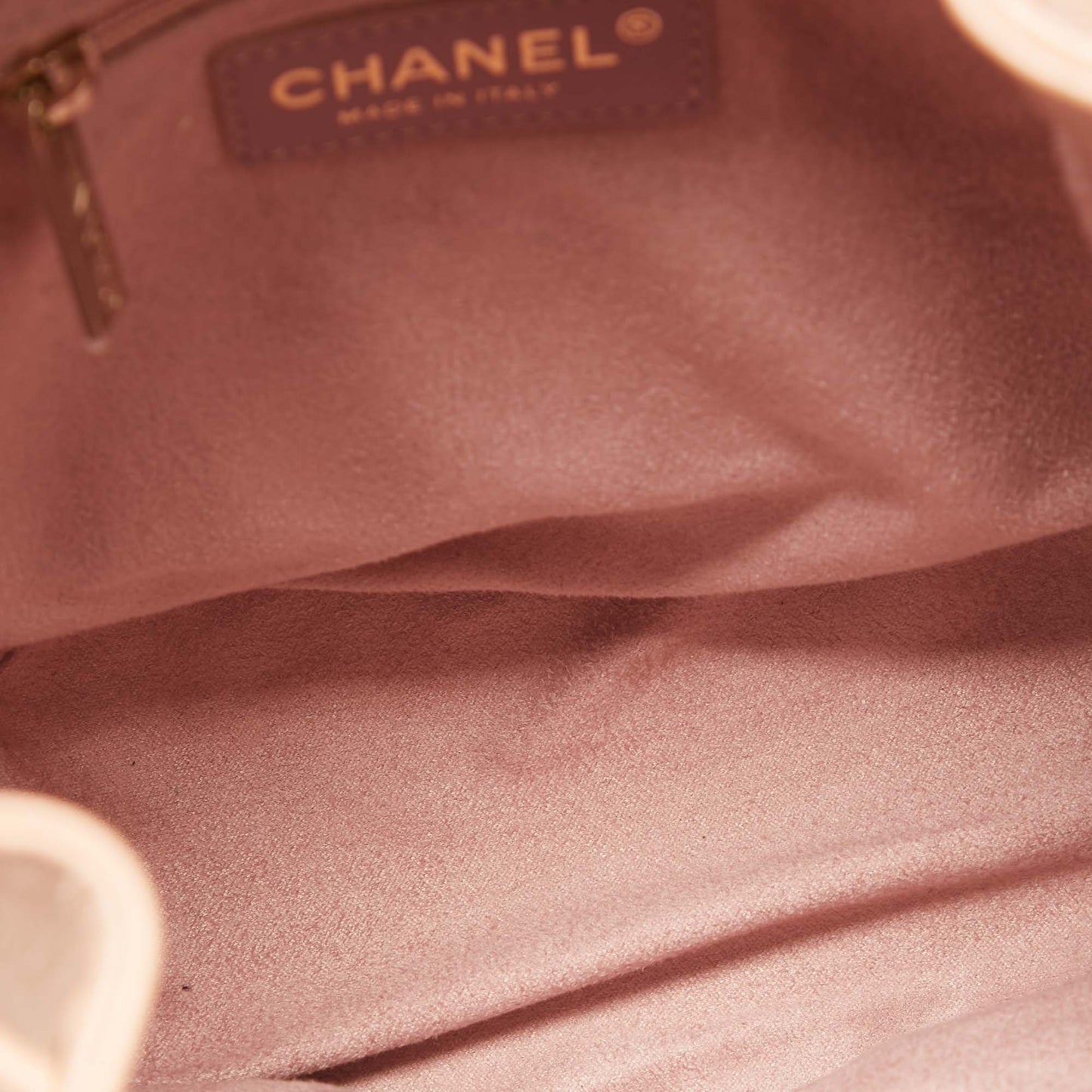CHANEL Peach Leather Logo Studs Deauville Drawstring Bucket Bag