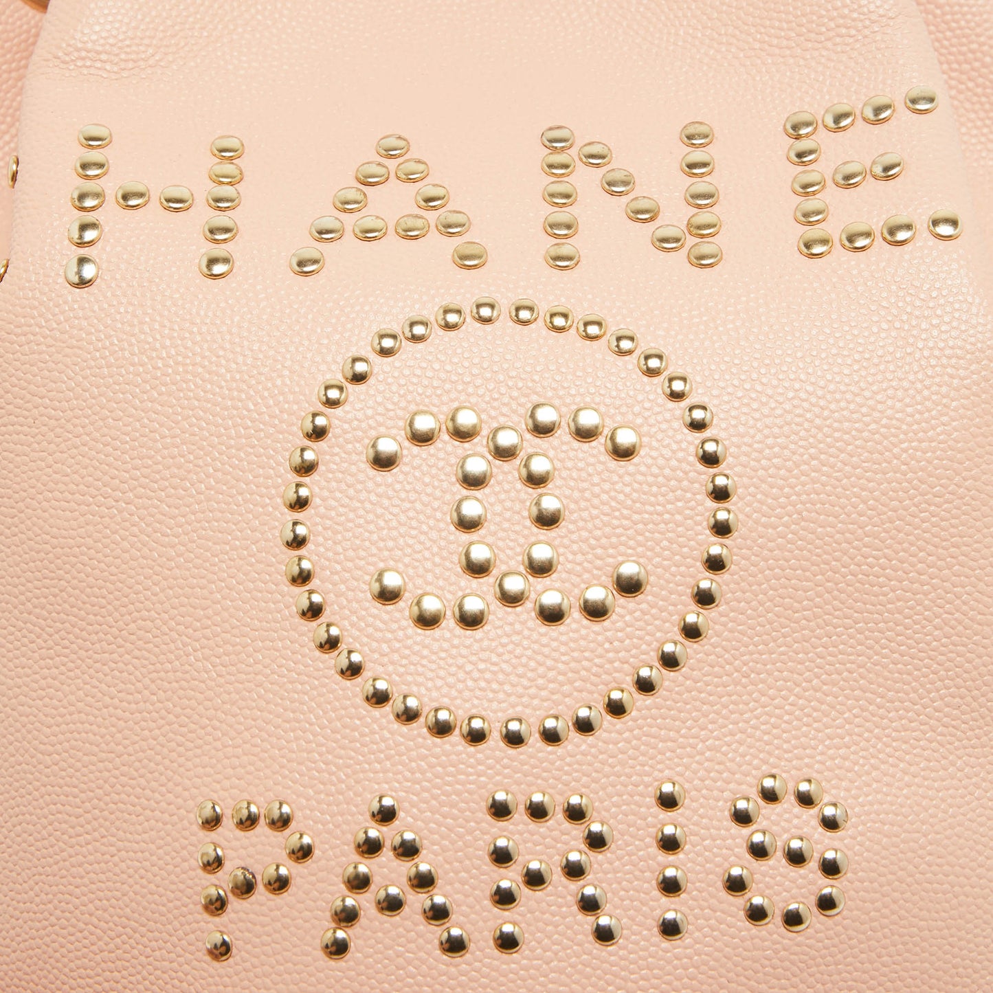 CHANEL Peach Leather Logo Studs Deauville Drawstring Bucket Bag