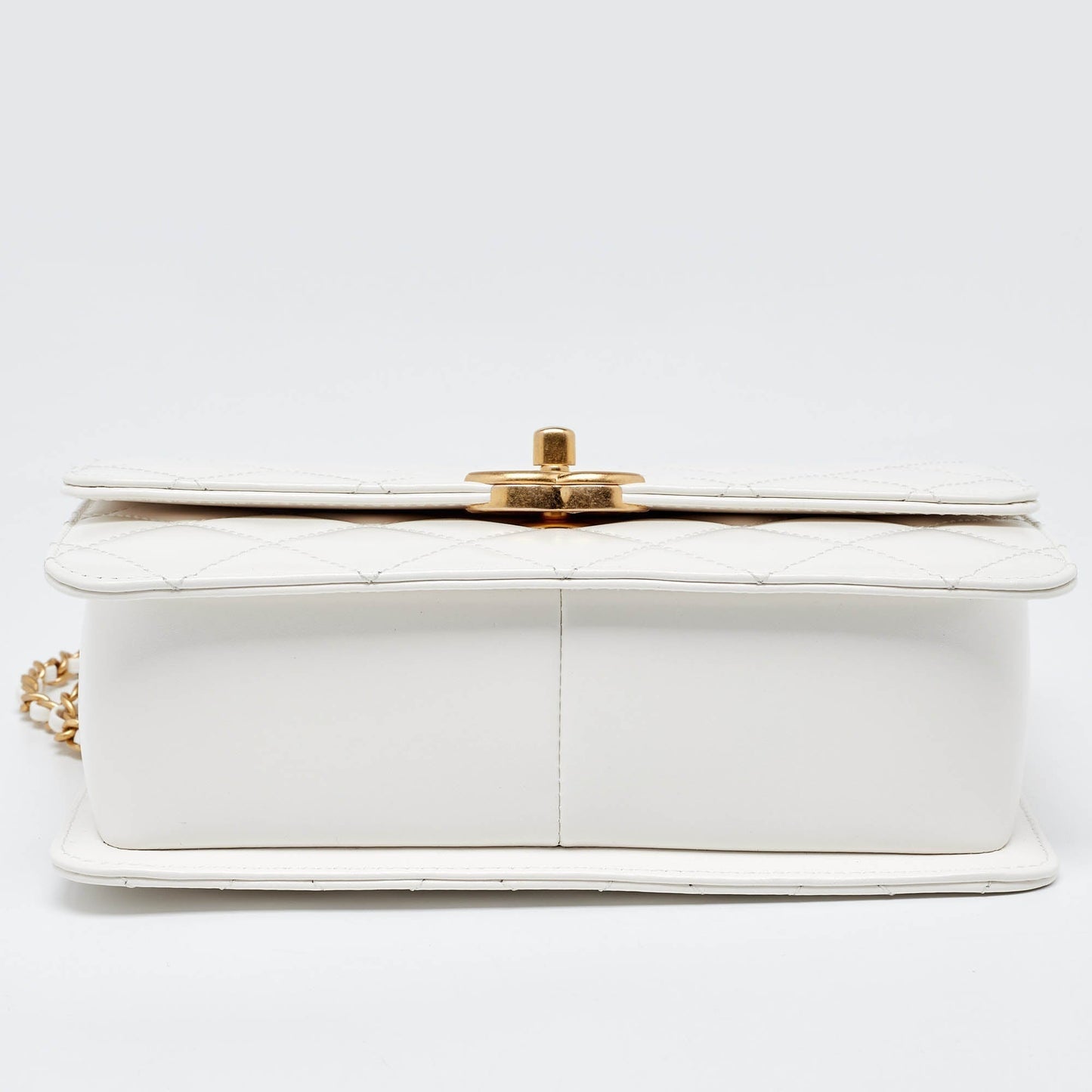 CHANEL White Quilted Leather Small Flap Shoulder Bag