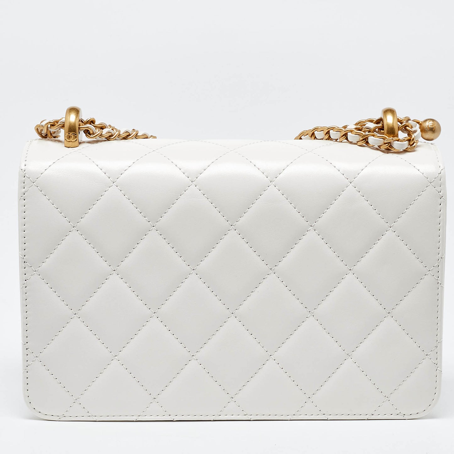 CHANEL White Quilted Leather Small Flap Shoulder Bag
