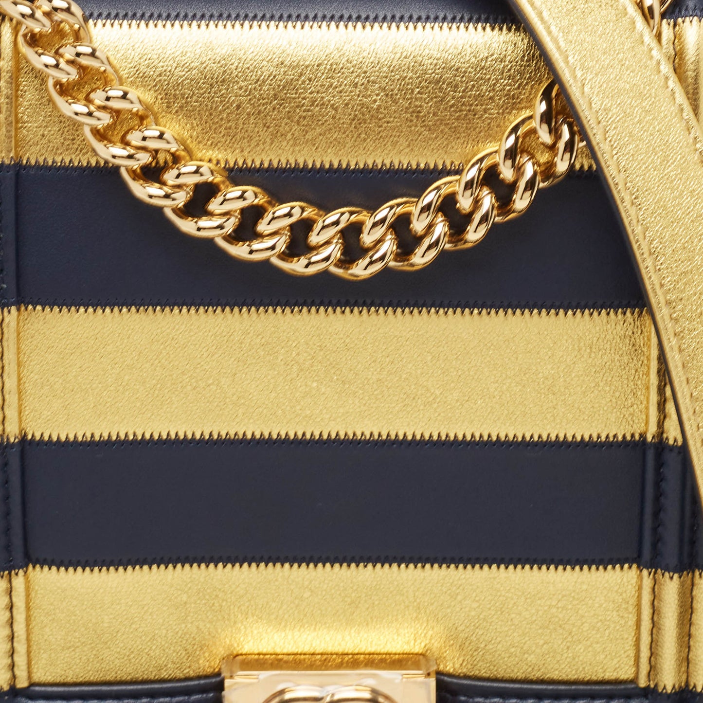 CHANEL Navy Blue/Gold Leather Paris-New York North/South Boy Bag