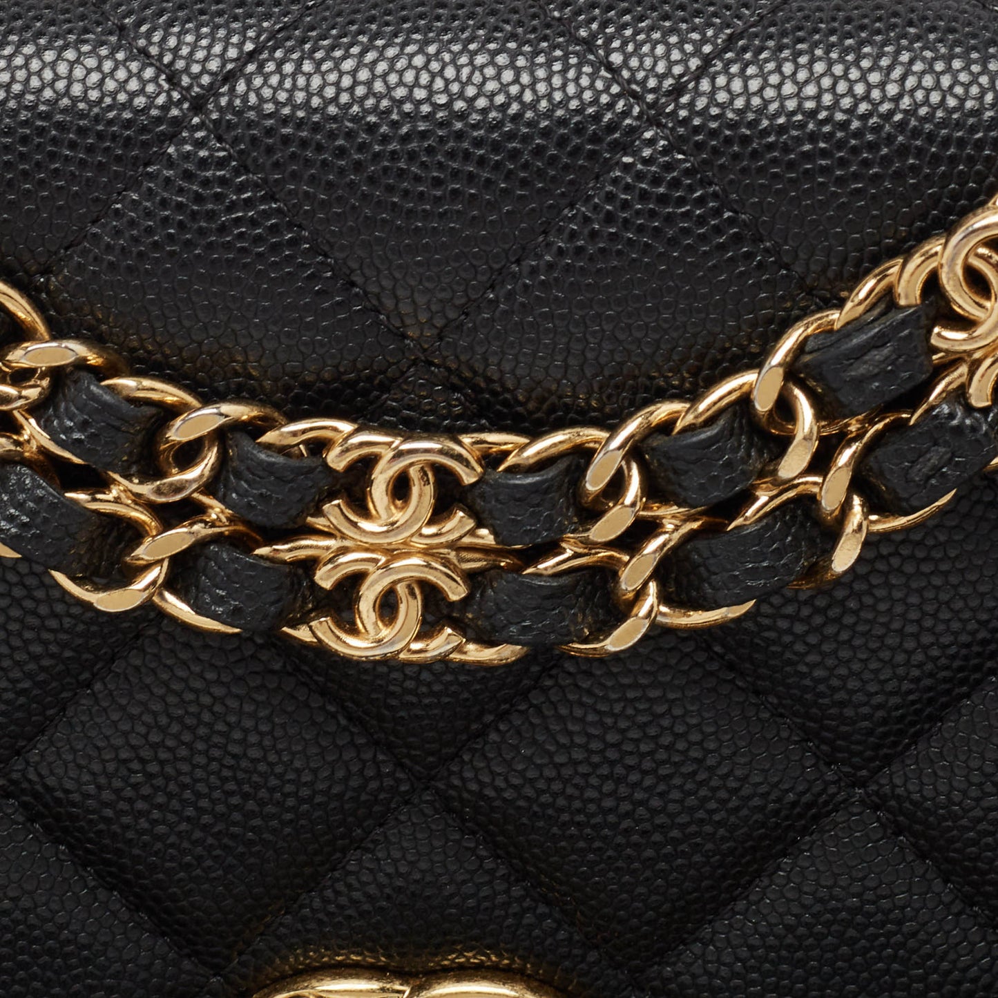 CHANEL Black Quilted Caviar Leather Coco First Wallet on Chain