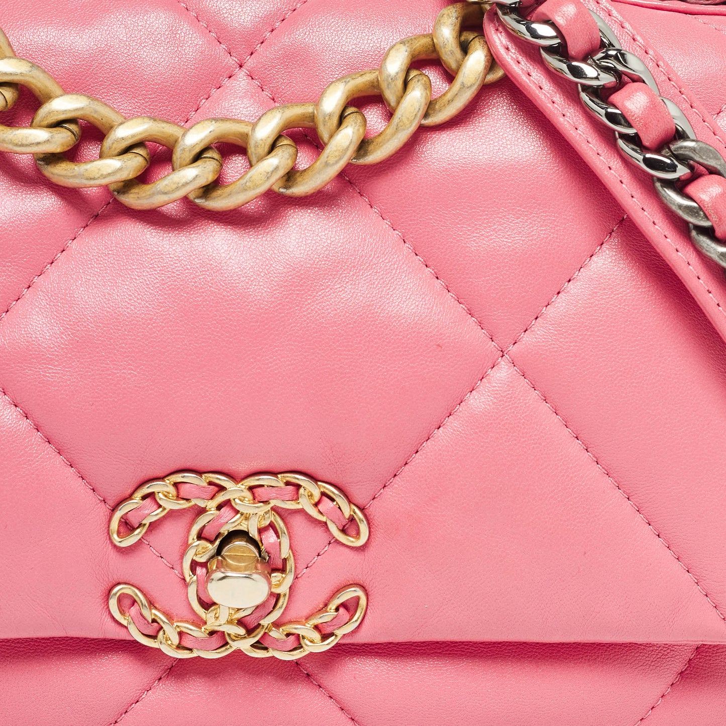 CHANEL Pink Quilted Leather Medium 19 Flap Bag