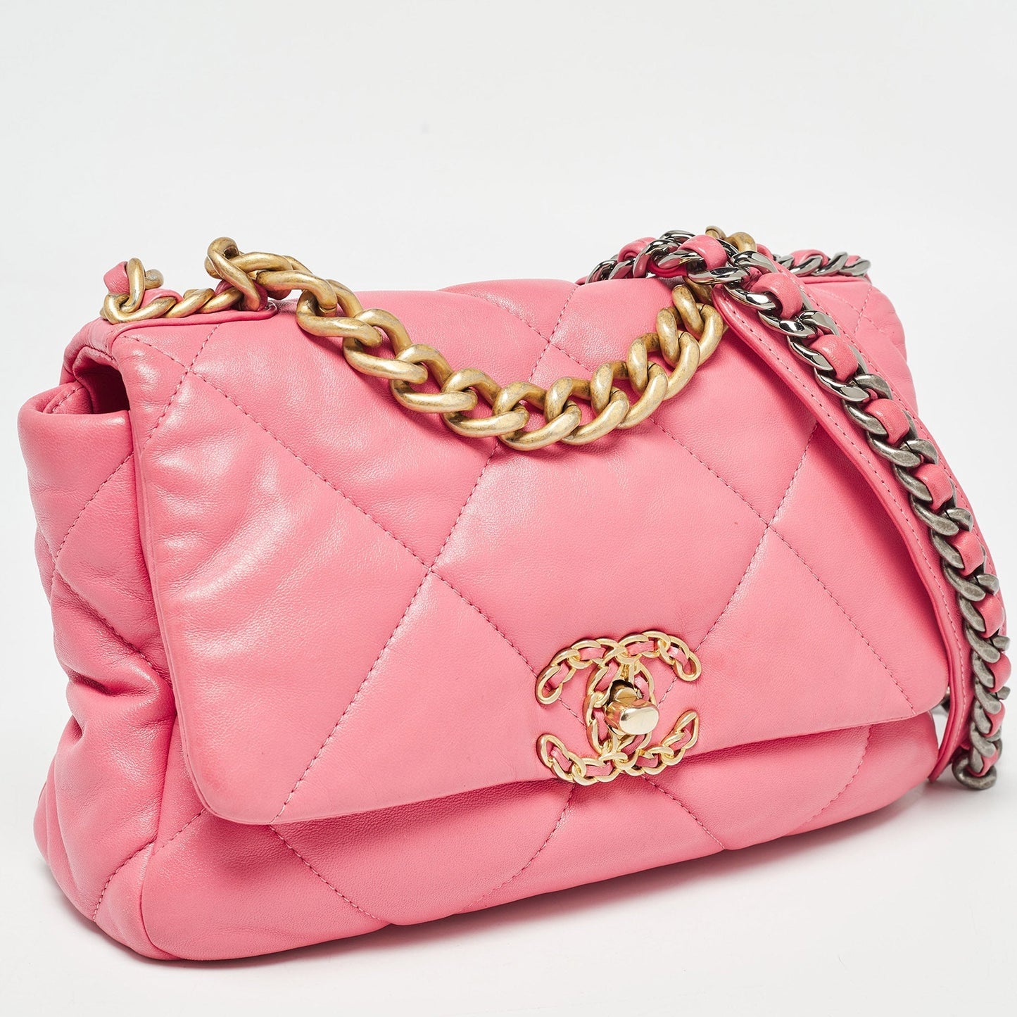 CHANEL Pink Quilted Leather Medium 19 Flap Bag
