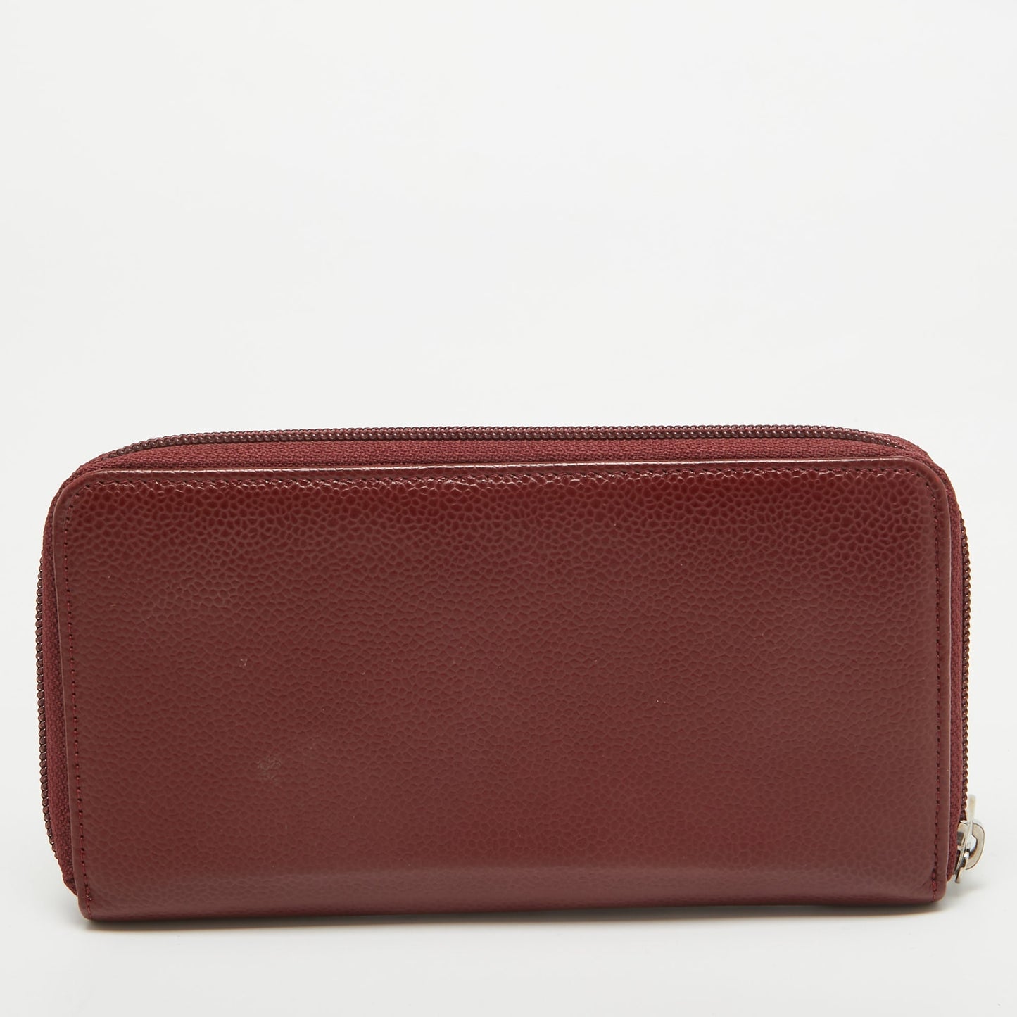 CHANEL Red Caviar Leather CC Timeless Zip Around Wallet
