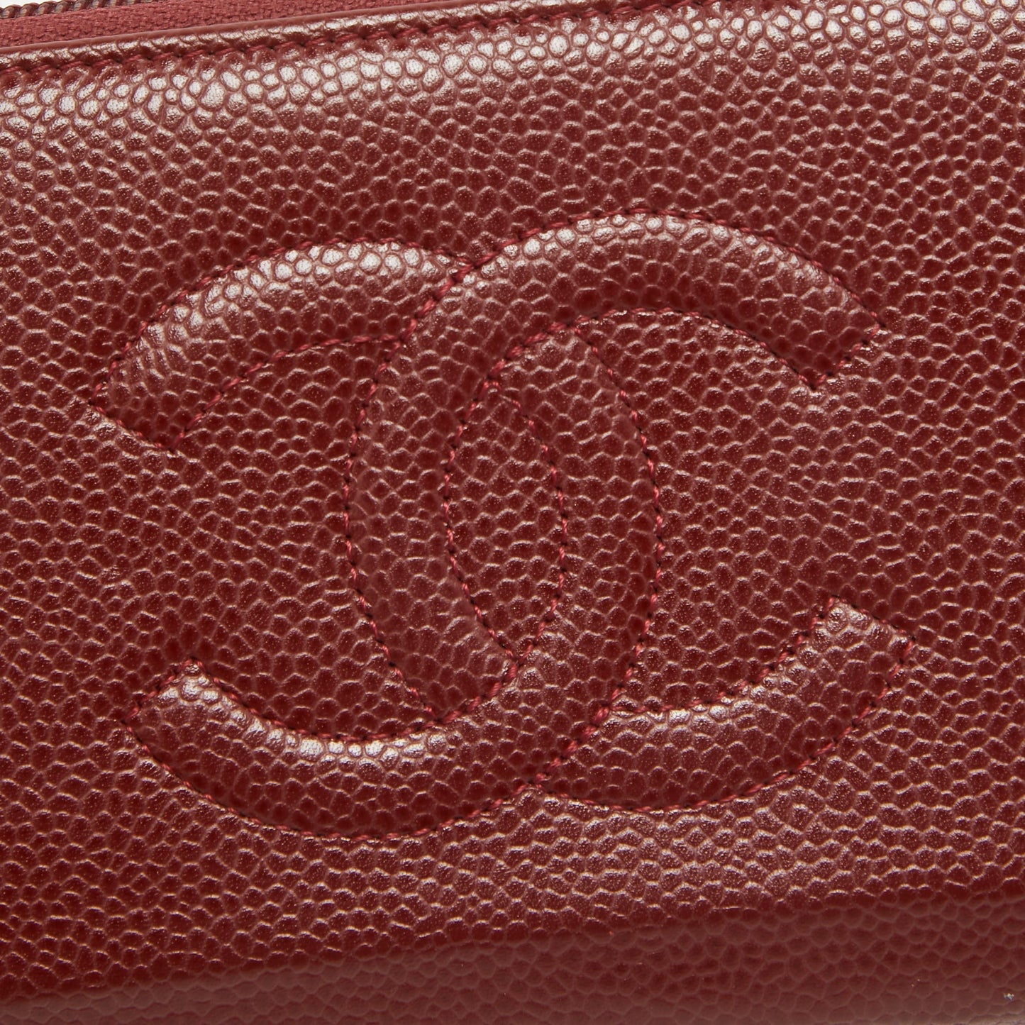 CHANEL Red Caviar Leather CC Timeless Zip Around Wallet